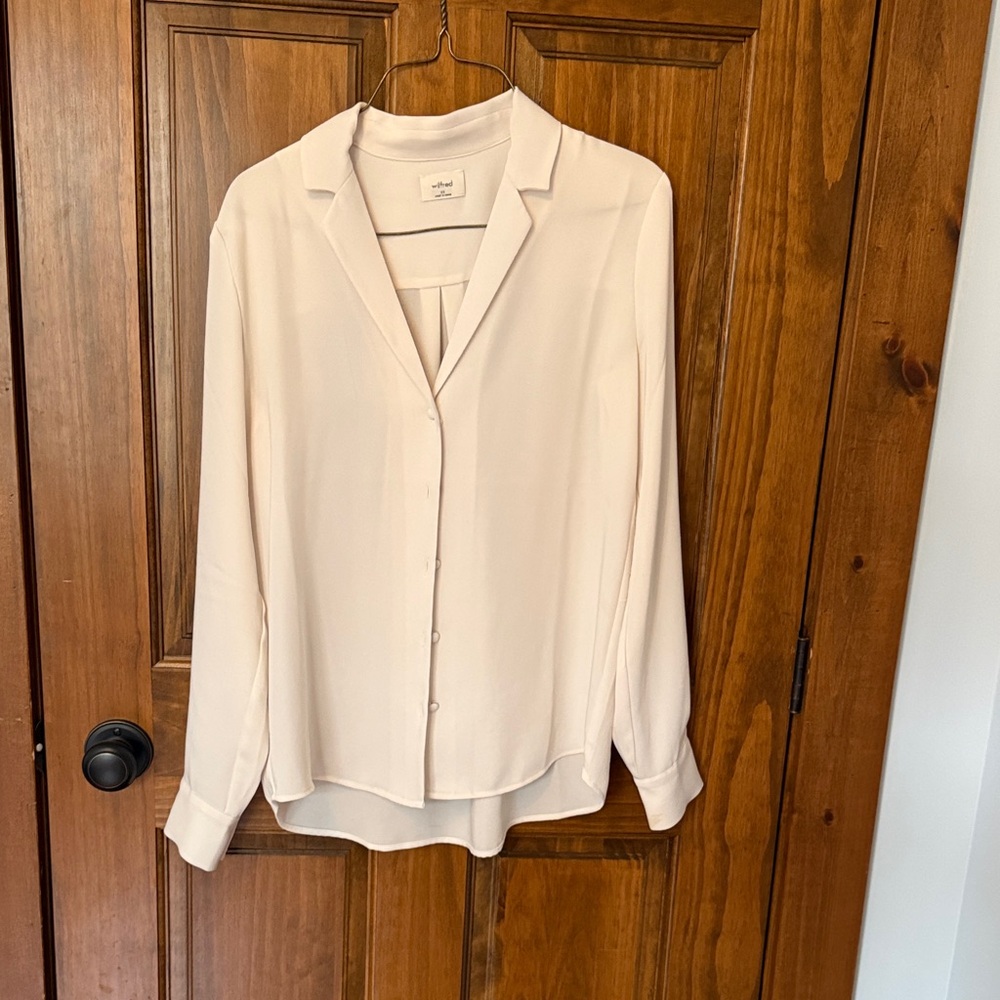 Wilfred Blush Cream Button-Front Silk Blouse